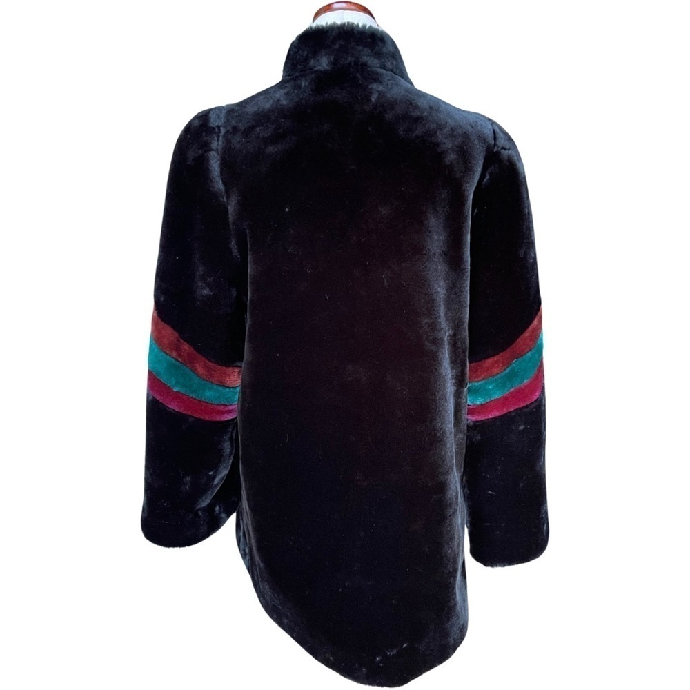 RARE Vintage 80's Carol Horn Captivity Black Faux Fur Coat Size Medium / Large - Picture 3 of 7